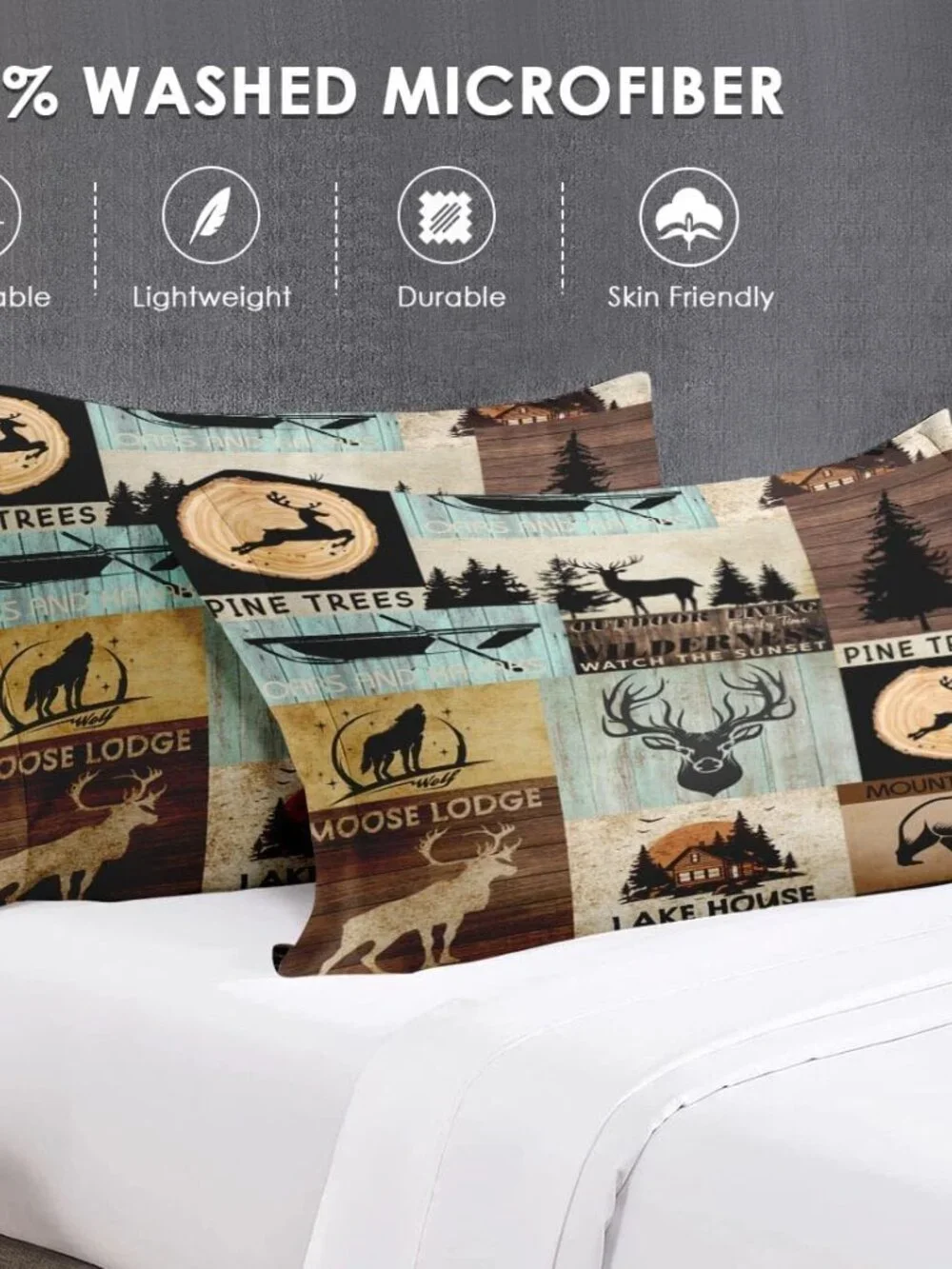 7 Pcs Queen Size Comforter Set with 2 Pillowcases & 2 Shams, Bear Wolf Tree Wood